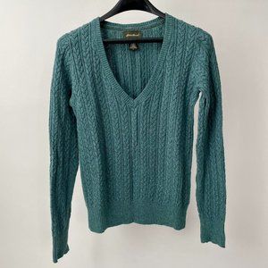 Green Cashmere Blend Eddie Bauer Cable Knit V Neck Sweater, Size S